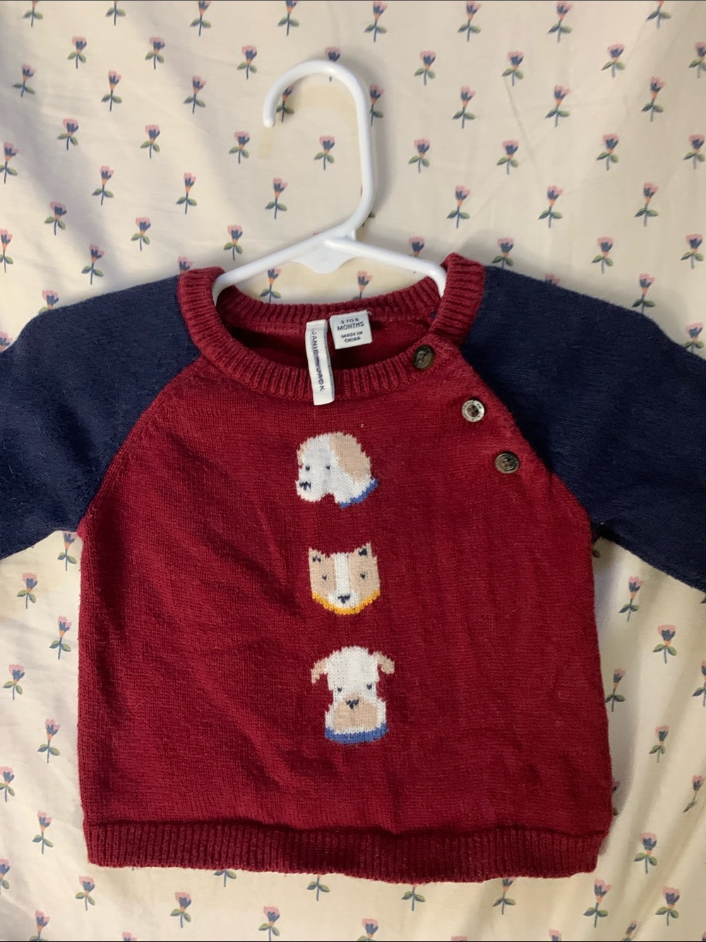 Janie and Jack Maroon and Navy Dog Motif Sweater